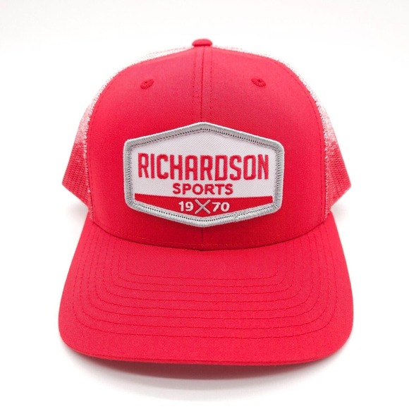 Richardson Sports 112 PM Mesh Snapback Trucker Hat Baseball Patch Cap Red White - Picture 2 of 7